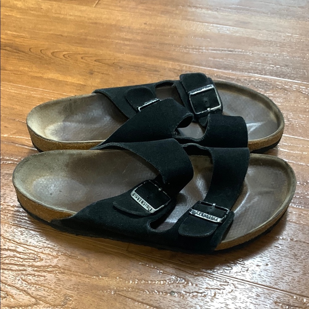 Birkenstock Black Suede Double-Buckle Slide Sandals
